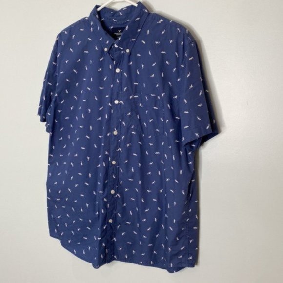 American Outfitters Men Blue All Over Shark Print Button Down Shirt Size XL - Picture 3 of 12